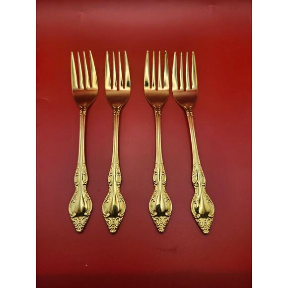 Set of 4 Golden Rexford Gold Electroplate Salad Forks 6.5” National Stainless - Picture 1 of 7